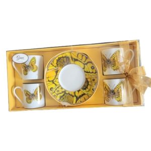 GRACE'S TEAWARE Fancy Butterfly Espresso Cup adn saucer Set of 4